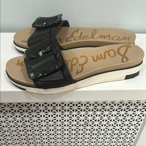 Sam Edelman Black and Tan Slide Sandals